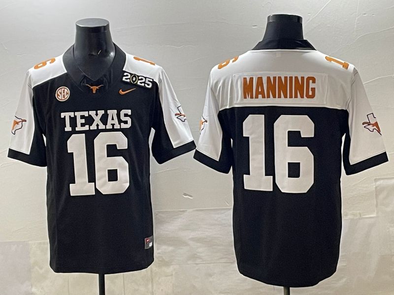 Men 2025 Texas Longhorns 16 Manning Black Nike NCAA Jersey style 06